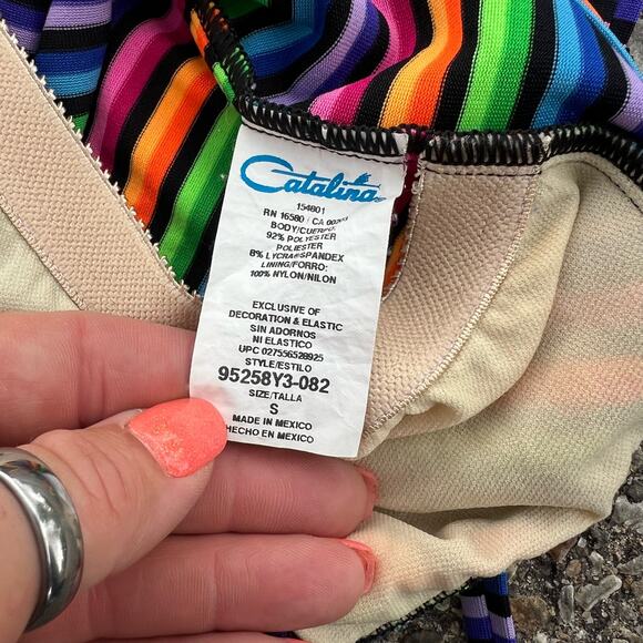 Vintage 90s Catalina neon rainbow stripe tankini top SMALL - Picture 7 of 8